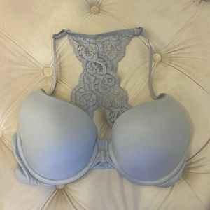 Victoria’s Secret Grey Lace Racerback Perfect Shape Bra 34D